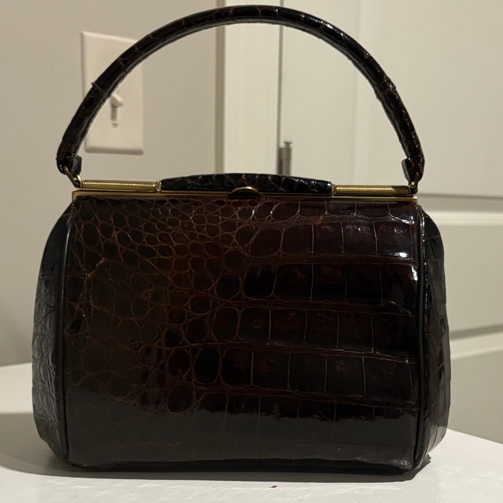 Vintage Bellestones Brown Crocodile Pattern Handbag